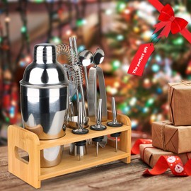 Cocktail Shaker Set -13 +1 Pcs Cocktail Mixing Set Stainless Steel Bartending Kit with Stand Base -550ML Martini Bartender Bar Tools,Perfect Kitchen Home Drink Mixer Cocktail Maker Gift