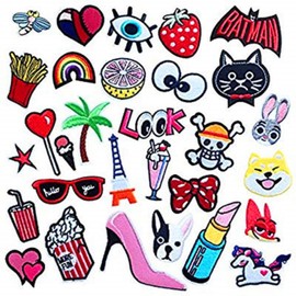 Iron-On Patches, Pack of 34 Sew-On Patches, Embroidered Patches, Bright Colours, for Hat, Jeans, Jackets, DIY