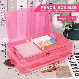 DANRONG Plastic Pencil Box 2 Pack, Large Capacity Pencil Case, Pencil Boxes Double Layer for Kids Adults, Hard Crayon Box Storage with Snap-Tight Lid for School Office Supplies (Pink & Blue)
