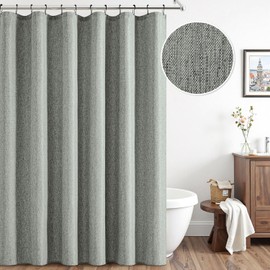 ANRODUO Gray Linen Textured Fabric Shower Curtain Set - 72"x84" with 12 Rust Resistant Durable Metal Hooks, Waterproof & Heavy Duty Polyester, Button Hole Design, Machine Washable for Bathroom Decor