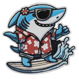 Atensils Shark Patch Playing Surfing Iron On or Sew On Patches Perfect for Backpacks Jeans Jackets Hats & Clothes Cute Funny Cool Embroidered Appliques Patch