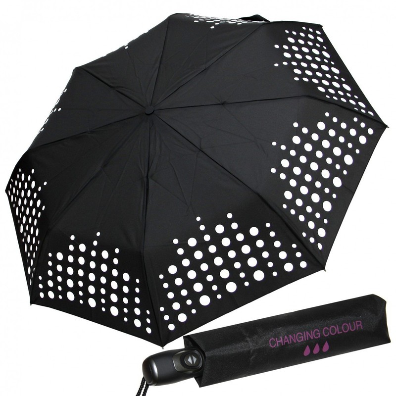 Cabrio Ladies Wet Look Black White Polka Dot Windproof Pocket