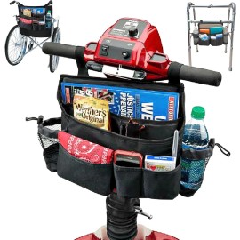 Does Not Apply Mobility Scooter & Walker Bag, Wheelchair Storage Organizer w/ 8 Pockets & Cup H