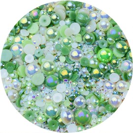 Mix Resin Rhinestones Half Round Pearls,30g Flatback Rhinestones Half Pearl Beads for Crafts Multi Size 3mm-10mm Half Pearl Rhinestone for Bottles,Tumblers,Nail Art,Clothes Shoes (Green Series)
