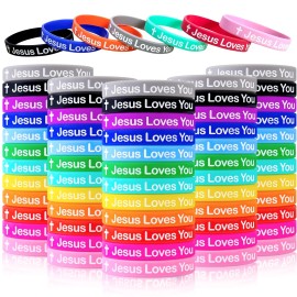 Sloccipro Jesus Loves You Silicone Wristbands Christian Bracelets Multicolored 4 Men Women
