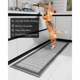 PADOOR Kitchen Rugs and Kitchen Mats Non Skid Washable - Non Slip Absorbent Kitchen Runner Rugs for Floor, Machine Washable Standing Mats for in Front of Sink,Laundry Room,Hallway(20"x70",Grey)