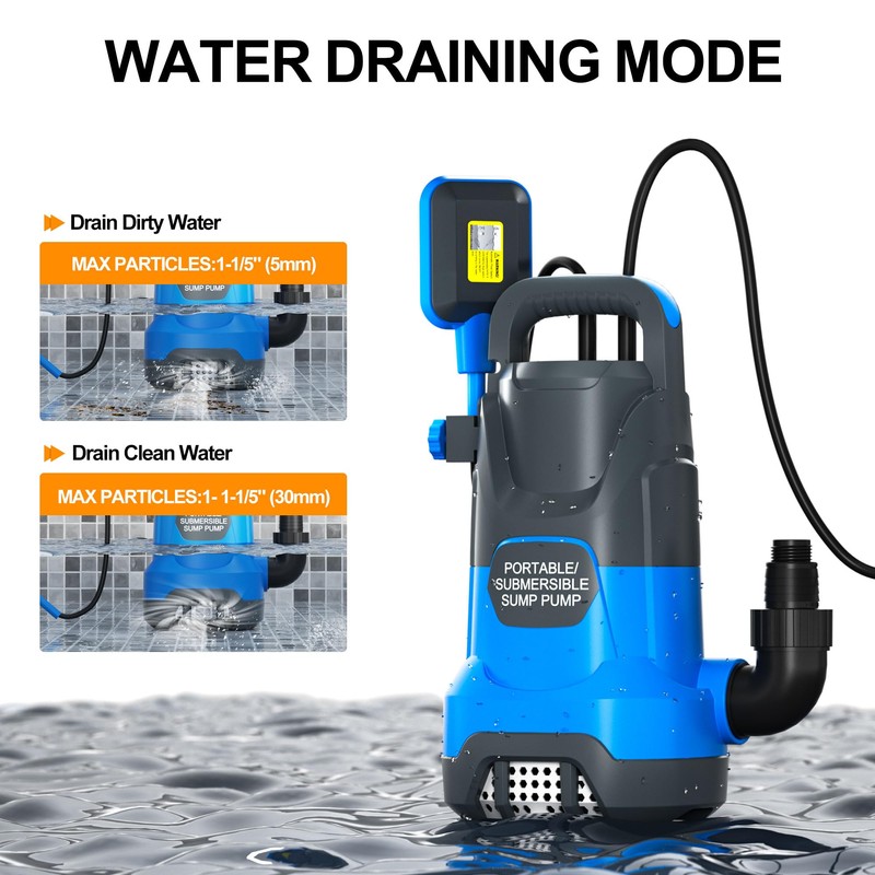 PANRANO Submersible Water Automatic Sump Pump 3/4HP Clean/Dirty Water Removal