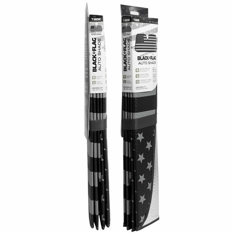 BDK Auto Sun Shade Black Flag Front Window Windshield Protector