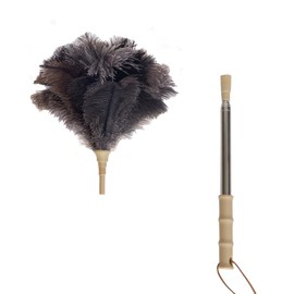 Aldwin Ostrich Feather Duster with Extension Pole Up to 43 inch, Genuine Fluffy Natural Reusable Handheld Feather Dusters for Cleaning Supplies, Washable, Car, Office, Desk, Blinds
