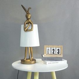 RUIQBMAY Bunny Table Lamp, Resin Animal Rabbit Lamp, LED Bunny Decor Lamp with Fabric Shade, H20in,Vintage-Style Component,Suitable for Office Bedside (White H20)