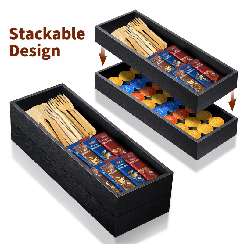 TEESSFROOD Bamboo Utensil Drawer Organizer, Stackable Silverware Organizer Tray Flatware