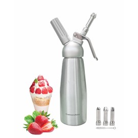 Cansookay Professional Whipped-Cream Dispenser,500mL/ 1 Pint Whipped Cream Maker with 3 Stainless Steel Tips and Cleaning Brush & Storage Cap,, Silver