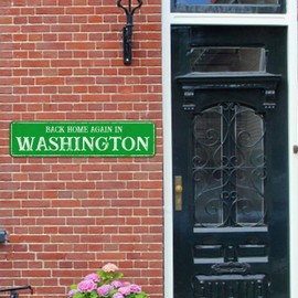 Rustic Metal Sign Back Home Again in Washington Street Sign Washington State Decor Washington Wall Art Plaque Farmhouse Wall Decor for Office School Classroom Bedroom 6x24in Thanksgiving Gift