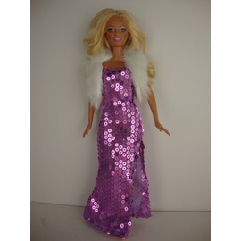 Olivia's Doll Closet Set of 2 Sequined Gowns with Slits in Purple and Blue, Both Includes a White Fur Jacket