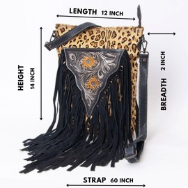 Merbaa Women's Hand Tooled Cowhide Leather Cotton Lining Zipper Closure Adjustable & Removeable Strap Fashion Crossbody Shoulder Purse For Women With Floral Tooling Patch (Light brown)