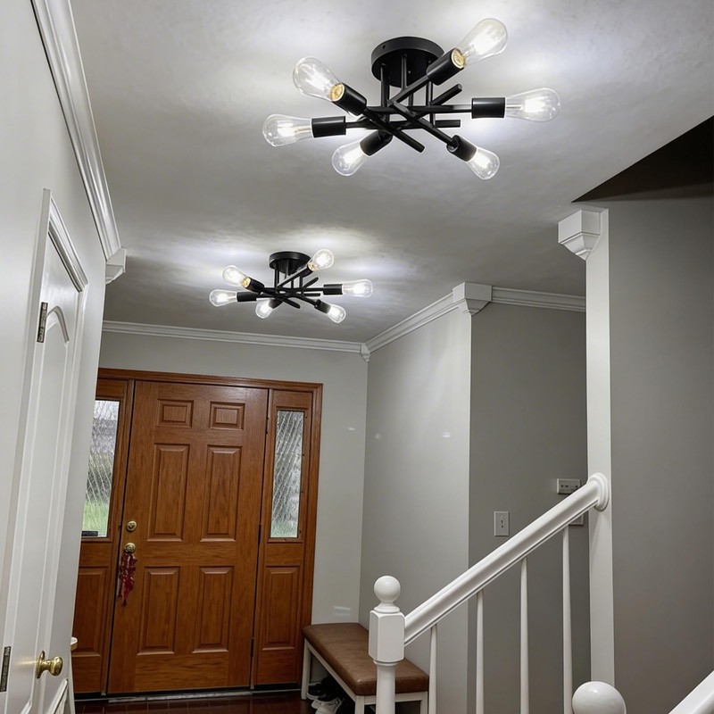 Phaosio 6-Light Semi Flush Mount Ceiling Light Fixture, Modern Black