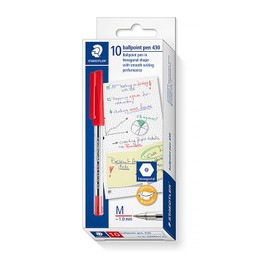 Staedtler Stick 430 Medium Ballpoint Pen, Red (Pack of 10)