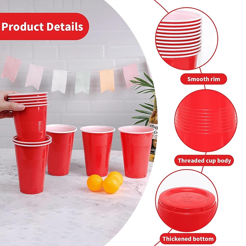 7STAR 100-Pack Disposable 16oz Red Plastic Cups – Heavy-Duty for
