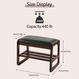 Achicsofar Shoe Rack Entryway Shoe Storage Bench, End of Bed Bench with 2 Tier, 21.6'' Wooden Storage Ottoman Bench with Cushion for Living Room, Bedroom, Hallway (Green)