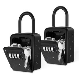 AMIR Key Lock Box, [2 Pack] Wall Mounted Key Safe Box, Weatherproof 4 Digit Combination Key Storage Lock Box, 5 Keys Capacity Lockbox with Removable Shackle for School Supplies