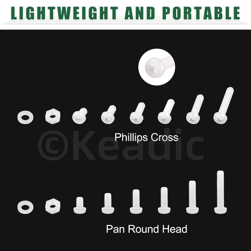 Keadic 360Pcs M5 White Nylon Plastic Pan Round Head Screws,