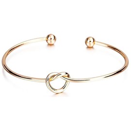 14K Gold Plated Forever Love Knot Infinity Bangle Bracelets for Women, Adjustable Gold Bangle Bracelet for Women, Knot Bracelet Love Bracelet Women's Bridesmaid Twisted Open Bracelet (Yellow Gold)