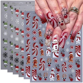 Christmas Nail Art Stickers 3D Glitter Gingerbread Man Candy Christmas Nail Stickers 6PCS Snowflake Snowman Hat Tips Elk Winter Nail Adhesive Decals Nail Art Supplies for Manicure Nail Art Decorations