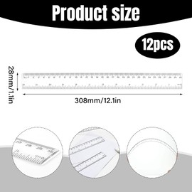 12 Pcs Rulers,30cm Rulers,Straight Ruler,Transparent Plastic Ruler 30cm/12 Inch,Measuring Tool for Students,Designers,Architects,Craftsmen