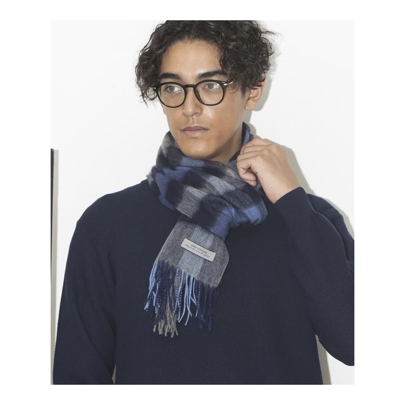 nano universe Wool Check Scarf, navy