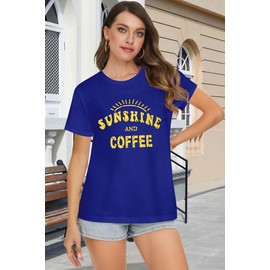 T Shirts for Women Summer Short Sleeve Crewneck Casual Cute Graphic Basic Tees Tops, Sunshine Print Blue, L