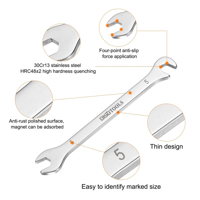 sourcing map Super-Thin Open End Wrench Set 5/5.5/6/7/8/9/10/11mm Metric Double