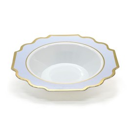 " OCCASIONS " 240 PiecesBowls Pack, Heavyweight Disposable Wedding Party PlasticBowls (14 oz SoupBowl, Imperial White/Blue & Gold)