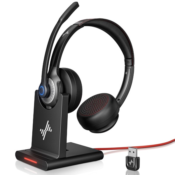 JIAMQISHI Wireless Headset with AI Noise Cancelling Microphone Bluetooth Headset