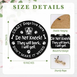 Dskly No Soliciting Sign - 'Crazy Dogs Live Here... Don't Knock! I Will Bark' - Black Round Wooden Decorative Sign - 10.5 x 10.5 inches - Hanging - Indoor/Outdoor/Home Decor/Gifts