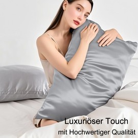 Soifox Satin Pillowcase 80 x 80 cm, Set of 2 - Soft as Luxurious Silk Pillowcase 80 x 80 cm for Hair and Skin with Zip Grey
