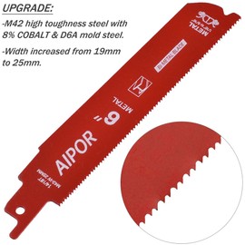 AIPOR 30 Pack Reciprocating Saw Blades, 6 Inch 14/18 TPI Bi-Metal Auto Dismantling Reciprocating Saw Blades for 1/16-5/16 Medium Metals, Demo Demon Bi-Metal Reciprocating Saw Blade.