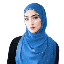 ANKOMINA Women Soft Chiffon Rhinestone Long Scarf Shawl Fashion Muslim Hijab Head Wrap Scarves (Sky Blue)