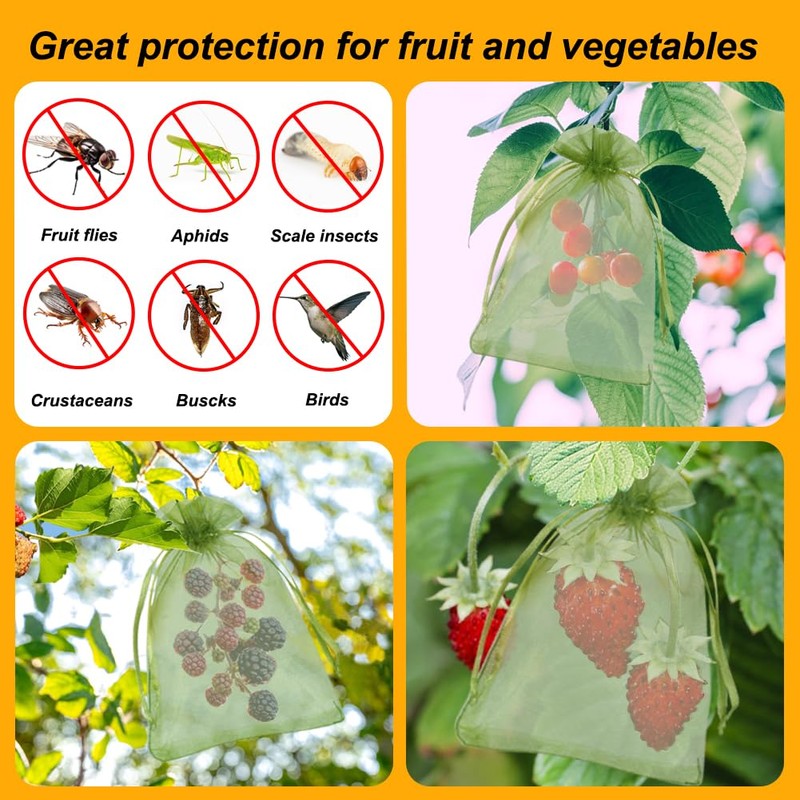 Shintop 100Pcs Fruit Protection Bags, 4x6 Inch Green Strawberry Netting