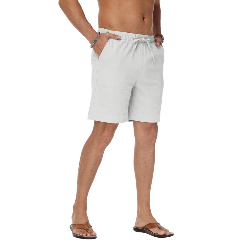 LVCBL Men's Linen Shorts, Lightweight, Breathable Summer Shorts, Plain, Loose