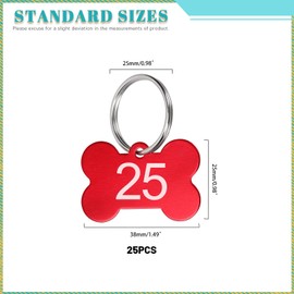 Cimeton 25PCS Bone Numbered Key Tags Marking Hang Luggage Labels with Rings Aluminum Alloy Metal Number Tags for Decoration