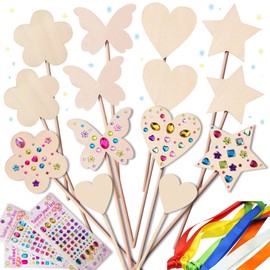 WUBOMJIO Make Your Own Magic Wand for Kids,Princess Wand Fairy Wand Princess Party Favors Unfinished Wooden DIY Crafts Angel Sticks-Princess Birthday Party Costume Accessories Supplies(14 Pcs)