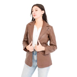 TLC Fashion Genuine Soft Womens Leather Blazer, Classic 2-Button Design, Casual Suit Style Real Lambskin Leather Jacket