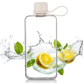 ImnBest Transparent Flat Water Bottle, Slim Square Bottle Portable Water Flask, BPA Free/Slim Design/Leak Proof, Reusable Water Bottle for Travel, Outdoor, Sports, Camping. (White, 400ML)