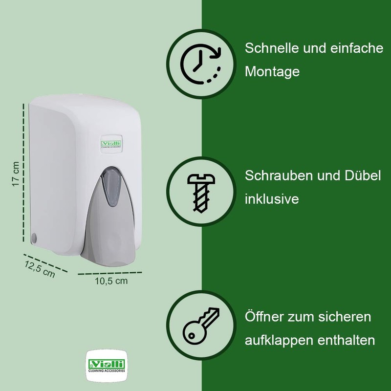 Vialli Soap Dispenser White Wall Mounted for Liquid Soap Lotion