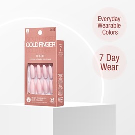 GoldFinger 24 Pcs Press On Nails, Long Oval Fake Nails, Baby Pink Gel Stick On Extensions, Reusable DIY Full Cover False Nail Kit with Glue, Manicure Stick & File, 7 Day Durable & Long Lasting Wear