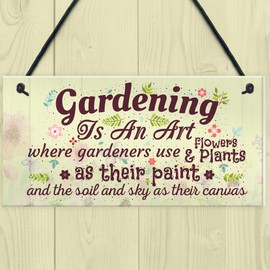 RED OCEAN Gardening Is An Art Novelty Hanging Plaque SummerHouse Sign Garden Shed Friendship Gift