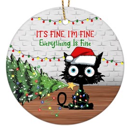 365RUSTIC It's Fine Cat Ornament for Cat Lovers, Funny Ornament for Christmas Tree, Office, Car, Home Decorations, 2-Side Printed Ceramic Ornament 2024, Gifts for Christmas