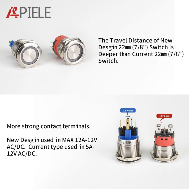 APIELE 10 Amp 22mm Momentary Push Button Switch 12V Angel