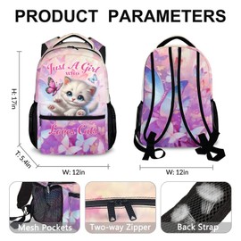 IWANGIFT School Backpack for Kids Girls, 17 Inch Cartoon Cat Backpack for Kids Girls Age 6-8, Pink Lightweight School Bag for Preschool, Primary, Kindergarten, Back to School Gifts