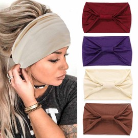 Zoestar Wide Headbands Beige Head Wraps Knotted Turban Head Band Stylish Elastic Head Bands for Women and Girls(Pack of 4)